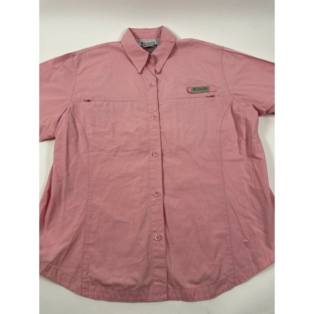 COLUMBIA PFG Fishing Shirt Women Size L Pink Flamingo S/S Vented